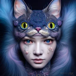 "Insanely detailed photograph of an elaborate beautiful cat goddess intricate glowing skin eyes intricate face hair lashes fur dress hyperdetailed painting by Anna Dittmann Huang Guangjian and Dan Witz CGSociety ZBrush Central fantasy art album cover art 4K 64 megapixels 8K resolution HDR Greek shiny space colours jewelry celestial hair eyes light"