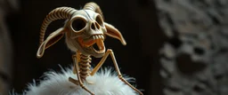 close up on fluffy laughing sheep mosquito skeleton in a heretic place shaking
