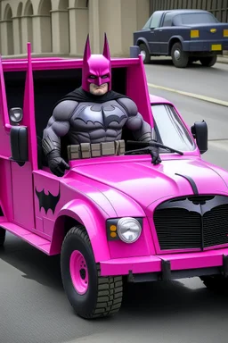 batman in pink truck