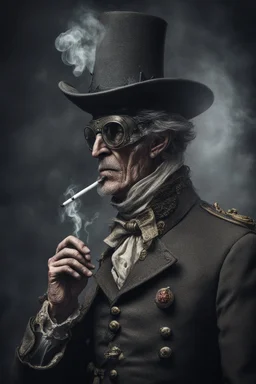 70 years old victorian bloodborne soldier smoking a cigarette