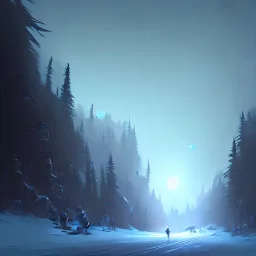 Concept art of the Olympic National Forest at night during winter by Anato Finnstark