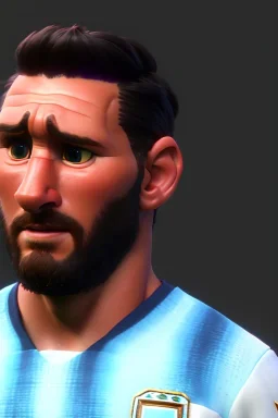 Realistic Messi Argentina soccer player Portrait, retro dress style, mid shot low view, concept art, artstation, 3d, photo studio, clean background, unreal engine 5, ray tracing, RTX, lumen lighting, ultra detail, volumetric lighting.