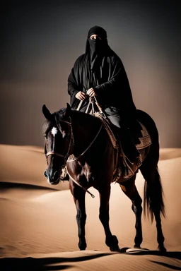 Photography Mistery of Black Ghost Arabian,Walking alonely on desert darkness night background