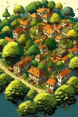 small town on a tree top birds view
