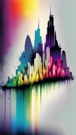 Skyline rainbow brushstroke abstract