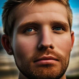 Man with brown eyes and blond hair