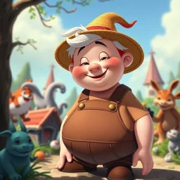 en lustig fet pojke som heter Ballefjong, han lever i en sagovärld fylld av sagoväsen, Ballefjong är skär och har ett rött huvud med vitt hår, snickarbyxor och halmhatt, disney style