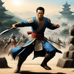 [art by Ray Harryhausen] Donnie Yen as Kiu Fung in Sakra: he fights and jump like a demi god
