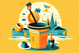 cool fun beach brand beach wear random design seaside bucket and spade sunshine abstract objects machines like havana brand full page like basqiat