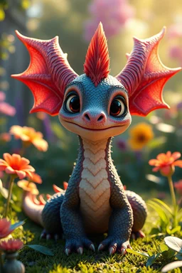 pixar style, volumetric summer garden environment and background, realistic painting of baby dragon, looking excited, volumetric lighting, dramatic lighting, detailed digital painting, extreme dense and fine fur, anime, ornate, colour-washed colors, elegant, small minutiae, tiny features, particulars, centered, smooth, sharp focus, renderman gofur render, 8k, uhd, detailed eyes, realistic shaded volumetric lighting, sunlight caustics, backlight, centered camera view