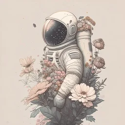 "floral astronaut" hand-drawn digital art, muted tones, flowers everywhere, REALISTIC