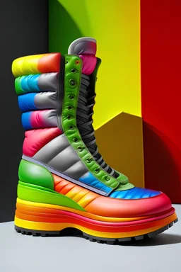Big Puffer high sole boots with one embossed rainbow