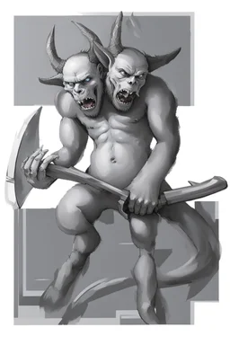 A two-headed devil with muscles, holding an icebreaker in his hands