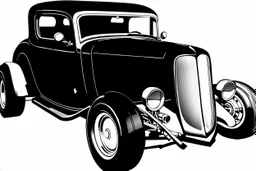 black 1932 ford hotrod, black line drawing on white, vector