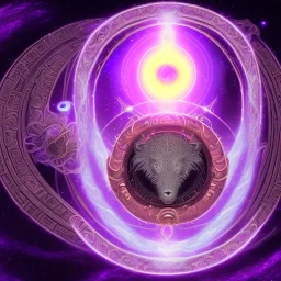 deep dark Black Magical God, etherical black hole sun with Galactic serpent spiral, Elemental God of power horoscope, Great Huge Violet fluorescent gate surrounding earth, wavering reflective pools of purple bright stars spiraling in space