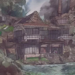 forest city ruins, concept art watercolor