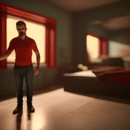 Gaspar noe miniature, 3d render, hand camera, full body, hyper realistic, 8k quality, unreal engine 5