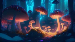fantasy forest with alot of decorations, glowing mushrooms