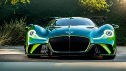 A sleek (((a fusion of bentley and koenigsegg jesko))), its glossy shell reflecting the (((bright sun))), cutting through a (((clear bright blue morning sky)))
