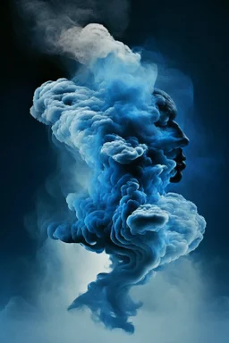 blue smoke in a shape of a smoke person cloud air elemental