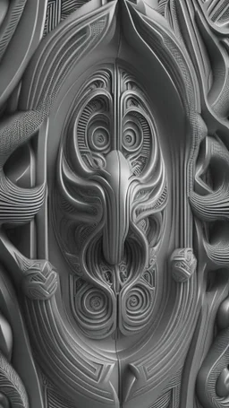 optical illusion 3D, monochrome, bas-relief 3D effect, photorealistic , in the style of H.R.Giger, , symmetric, high contrast, side light , modern, stylish, futuristic, surreal, intricated details, high resolution, octane render , unreal engine 5