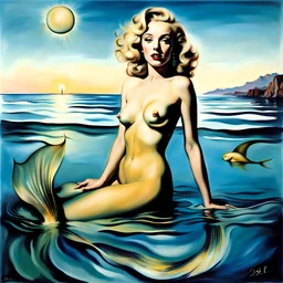 Art by Salvador Dali, naturist Marilyn Monroe as a mermaid