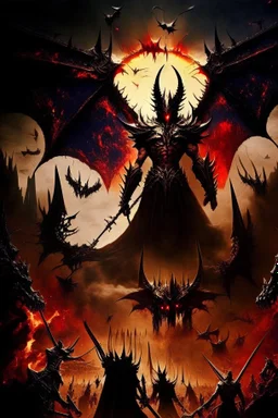 The war of angels and demons in heaven Sauron, the lord of darkness, with the devil and his army, in the land of destruction