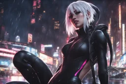Venom in 8k nier automata drawing style, spider-gwen them, cinematic mood, neon effect, close picture, rain, highly detailed, high details, detailed portrait, masterpiece,ultra detailed, ultra quality