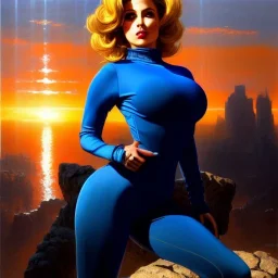 Drawing of beautiful face,'beautiful,Busty fit Sexy Vault Woman- Fallout 4 ',intense stare, ancient blue skintight suit, balanciaga fashion clothe painting by gaston bussiere, greg rutkowski, yoji shinkawa, yoshitaka amano, tsutomu nihei, donato giancola, tim hildebrandt,KyuYong Eom,Ren Wei Pan Oil on canvas, cinematic composition, extreme detail,fit full head inside picture,16k