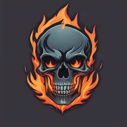 minimalistic burning screaming skull flame cyberpunk logo