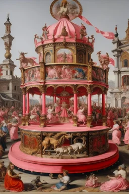 A pink casino themed carnival painted by Michelangelo di Lodovico Buonarroti Simoni