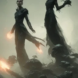 dark elegant dress shadow woman, powerful, creepy, matter, majestic, flow, illustration, concept art, by Greg Rutkowski, Sung Choi, Mitchell Mohrhauser, Maciej Kuciara, Johnson Ting