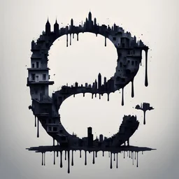 THE INFINITY SYMBOL MADE BY DRIPPING INK FORMING SMALL BUILDINGS AND STREETS FORMING THE NUMBER EIGHT