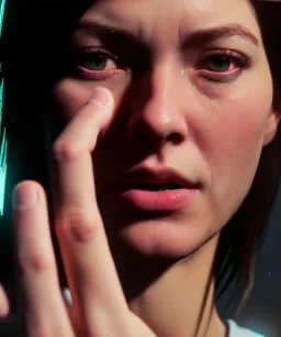 Ultra Realistic image portrait, medium shot view, woman making the fuck you finger gesture, highly detailed, unreal engine 5, RTX, ultra detail, volumetric lighting, finely drawn, high definition, high resolution.