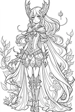 Outline art for cute Fantasy coloring pages with elf princess, white background, Sketch style, full body, only use outline, Mandala style, clean line art, no shadows and clear and well outlined