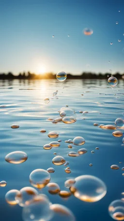 bubbles floating over water with blue sky, stock photography