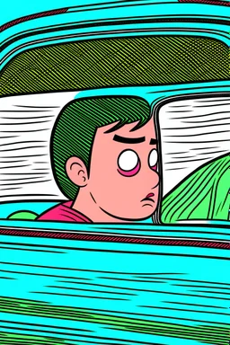 شخص يظر من نافذة السيارة بطريقة كارتونيه