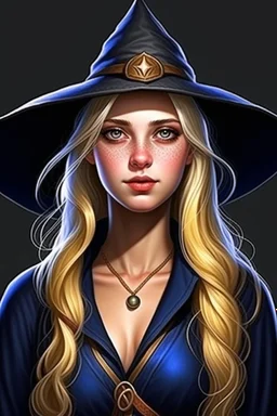 RPG female blond witch, fantasy realistic style