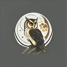 Owl + moon. Logo design minimalist. Soft colors. Dark. Sketch In the style of russian constructivism