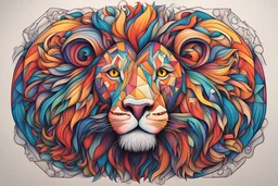 crea un leone disegnato stile cubista mandala con colori vivaci