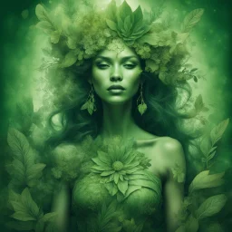 mystical powerful greenish botanical woman