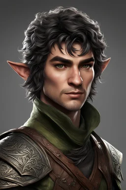 dnd character art of a hobbit halfling rogue. mature face, high resolution realism , tiny ears , unreal engine 6, high detail, intricate, cinematic.