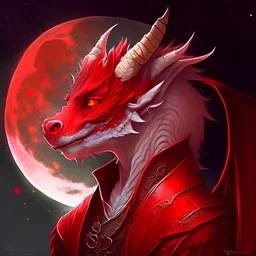 Cute red dragon man dwon moon