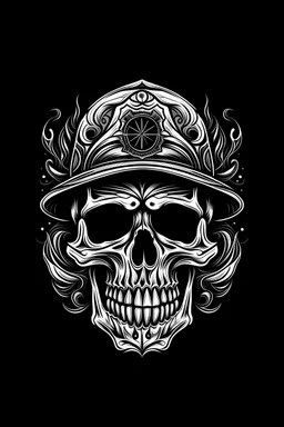 create a logo for a rap group i want the image to be a black and white psycedelic skull