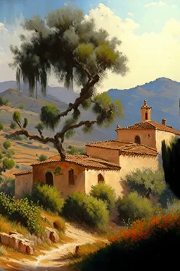 Spanish landscape painting, detailed