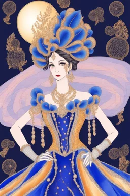 A flamboyant opera dress by artist "Luminous Lapislazuli",by artist "Vibrant Velvet"