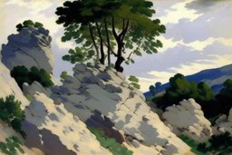 Cloudy day, rocks, trees, edouard manet painting