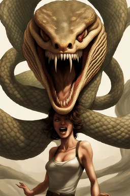 A detailed image, a female snake head instead of hair, screams