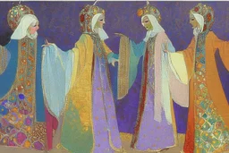 Four odalisques in magnificent robes from 'Thousand and One Nights' by artist "Vittorio Zecchin"