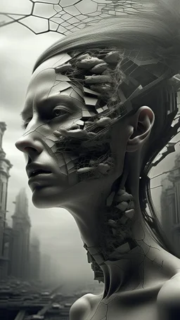 /image, randomised, depicting illusion, the Impossible, nonsense, the immaterial, intangible, and futuristic. Be wildly random in producing totally new ideas and images. Show me the deep scars inflicted on my soul and mind. Epic, cinematic.